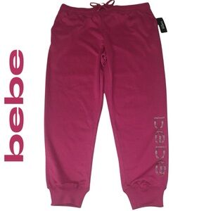 NWT 1X Bebe Sport (37x28) Fuschia Pink Logo Joggers Sweatpants - Women’s